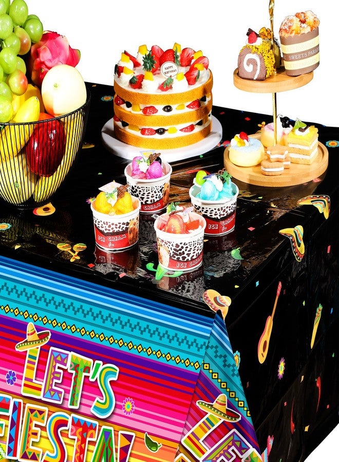 Oudain 6 Pcs Mexican Fiesta Tablecloth Cinco De Mayo Table Cover Let's Fiesta Disposable Plastic Colorful Striped Table Cloth for Taco Mexican Party Supplies Birthday Wedding Decor,108 x 54 Inch - Image 5